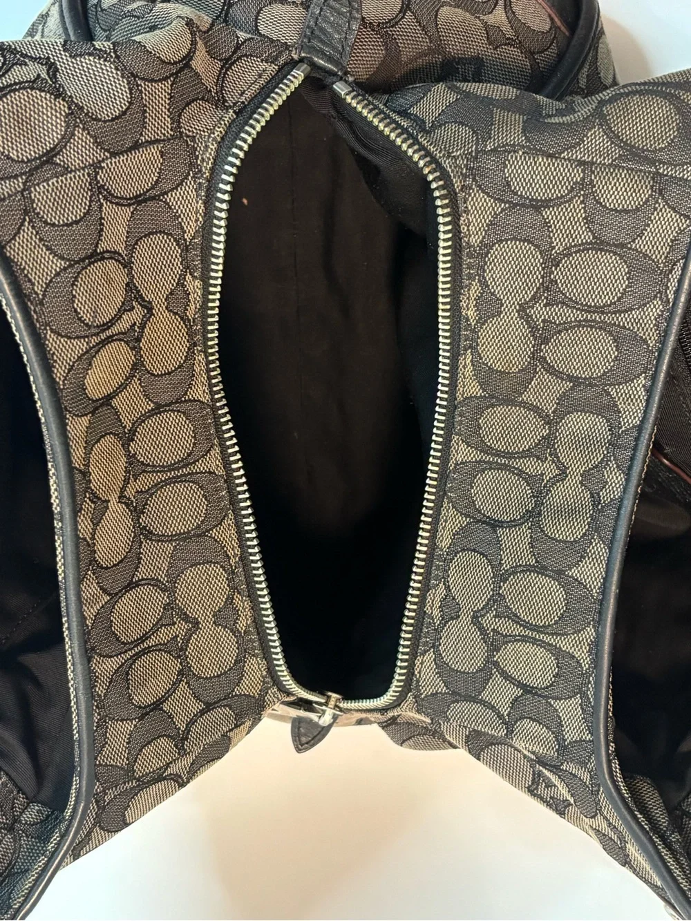 COACH ($385) Phoebe Beige/Dark Brown Jacquard Signature Shoulder Bag AUTHENTIC